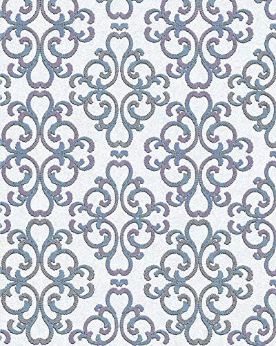 Barock Tapete EDEM 85037BR30 Tapete strukturiert mit Ornamenten glänzend weiß türkis-blau lila silber 5,33 m2