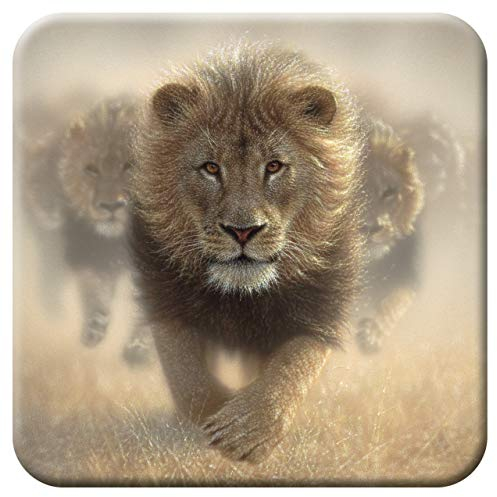 3D LiveLife sous Verre en Liège - Course du Lion de Deluxebase. Dessous de Verre lenticulaire 3D Lion. Antidérapant avec Illustrations Originales sous Licence de L'Artiste renommé Collin Bogle