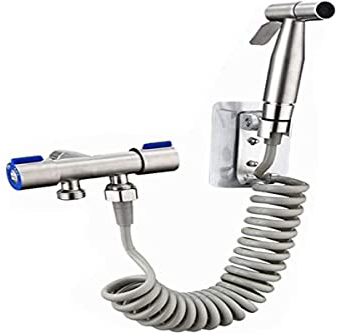 Pulvérisateur de Bidet à Main avec Tuyau et Valve pour Toilettes - Acier Inoxydable