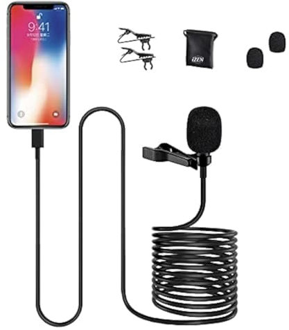 6M/19FT Professional Lavalier Lapel Microphone Omnidirectional Condenser Mini Lavalier clip on Mic for iPhone 6/7/8/X/XS/XR/11/12/13 and iPad for YouTube Vlogging Interview Livestream Video Recording