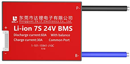 DALY BMS 7S 24 V 60 A Li-ion Batterie lithium-ion Contrôleur de charge et décharge Module de protection PCB avec fils d'équilibre BMS pour batterie 18650 24 V