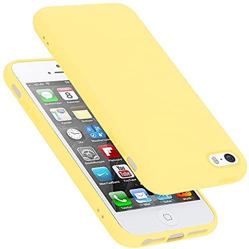Cadorabo cover compatibile con Apple iPhone 5 / 5S / SE 2016, cover in silicone liquido per iPhone 5 / 5S / SE 2016, custodia in silicone, resistente ai graffi - LIQUID GIALLO