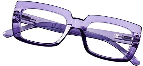 DOOVIC Occhiali da Lettura con Filtro a Luce Blu 1.25 Occhiali da Computer Rettangolari Viola con Montatura Grande Occhiali da Vista da Donna