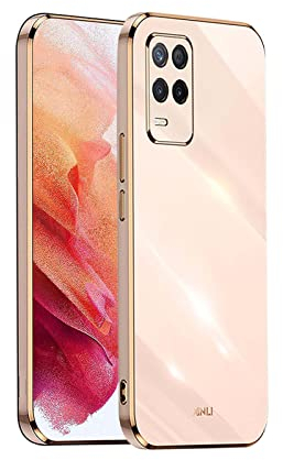 WEIOU Silikon Hülle für Realme 8 5G / Realme Narzo 30 5G Case, Handyhülle Golden Galvanisierrahmen Dünne Weiche TPU Soft Stoßfest Schutzhülle Cover Bumper - Rosa