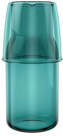 Amosfun Jarra de agua para mesita de noche con vaso: 1 juego de jarra de agua con tapa, juego de jarra de agua de vidrio para dormitorio, botella de enjuague bucal de vidrio para baño, azul