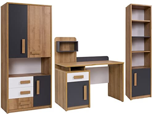 Marmex Kinderzimmer Set Quatro 11, im Set: Breiter geschlossener Bücherschrank Q3, Schreibtisch Q10,Bücherregal mit Schrank Q7 - Möbelset für Kleidung, Kinderzimmer, Jugendzimmer, Schlafzimmer