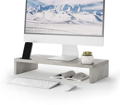 MOBILI FIVER, Riki Monitorständer für Schreibtisch, Höhe 10 cm, grauer Beton, Made In Italy