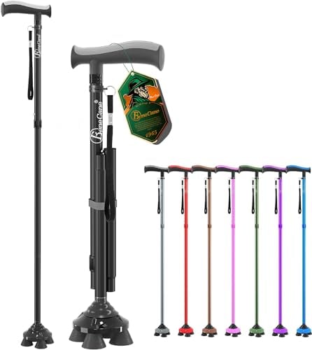 BeneCane Bastone da passeggio per uomini e donne, per anziani, pieghevole Quad Cane regolabile leggero robusto autoportante
