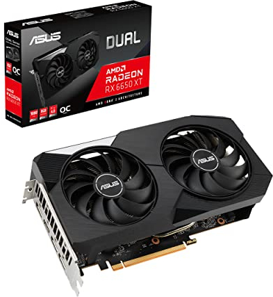 ASUS Dual Radeon RX6650 XT 8GB OC Edition Gaming Grafikkarte (AMD Radeon RX6650XT 8GB GDDR6 Speicher, 1x HDMI 2.1, 3x DisplayPort 1.4a, DUAL-RX6650XT-O8G), Schwarz