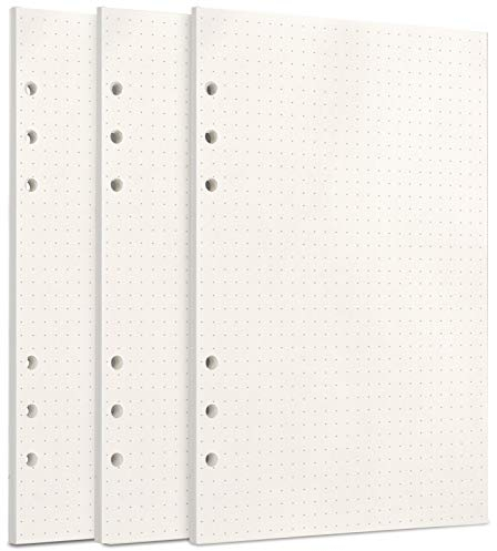 Toplive A5 Nachfüllpapier, 3 Stück, 100 g/m² Dick, 6-Löcher, Füllstoffeinsätze, 135 Blatt, 270 Seiten für Ringbuch, Tagebuch, Planer, Gepunktetes Papier
