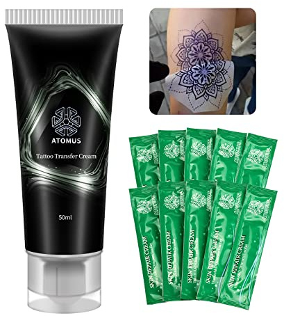 ATOMUS Tattoo Transfer Cream Gel Tattoo Skin Dissolving Gel for Paper Transfer Machine Transfer Cream with 10pcs aftercare cream Tattoo Accessories