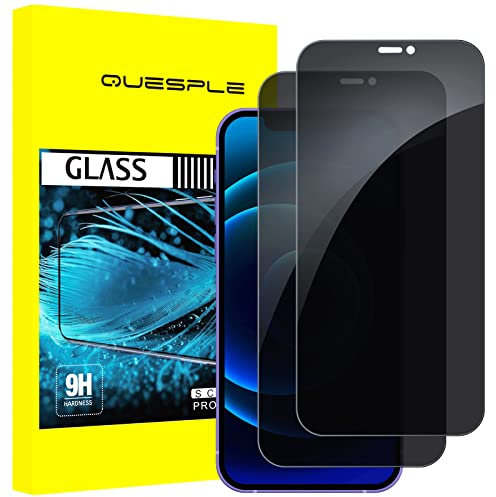 QUESPLE 2 Pezzi Privacy Pellicola Protettiva per iPhone 12/12 Pro 6,1 Pollici, (Vetro Privacy) Anti Spy in Vetro Temperato con Strumenti di Installazione, Durezza 9H, Ultra Resistente