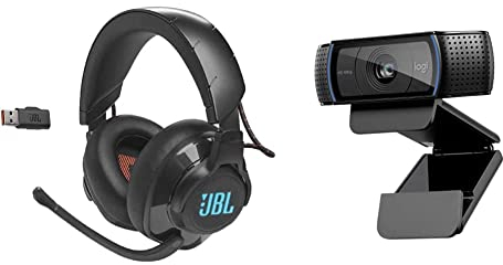 JBL Quantum 610 Over-Ear Gaming Kopfhörer – Wireless 2,4 GHz und 3,5 mm Klinke – Schwarz & Logitech C920 HD PRO Webcam, Full-HD 1080p, 78° Sichtfeld, Autofokus, Schwarz