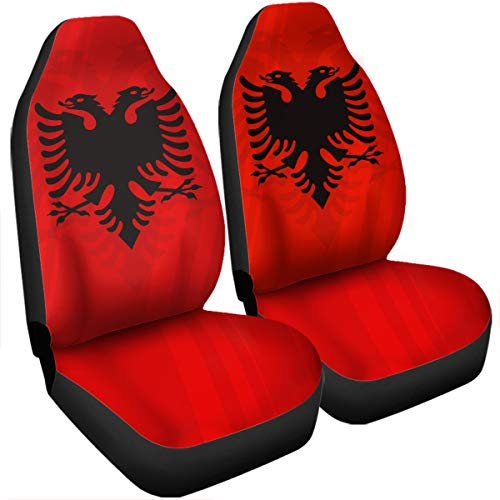 2Er Set Sitzbezüge Albanisches Wappen Albanien-Flagge Sitzschoner Für Autositze Wasserdicht Auto-Vordersitzkissen Dehnbar Auto-Sitzbezüge Set Für Limousine Lieferwagen SUV