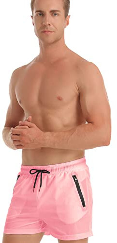 TMEOG Costume Uomo Mare Costumi da Bagno Piscina Nuoto, Pantaloncini Uomo Sportivi Palestra Running Pantaloni Corti Estivi Calzoncini Corsa Surf con Tasca a Cerniera(Rosa,S)