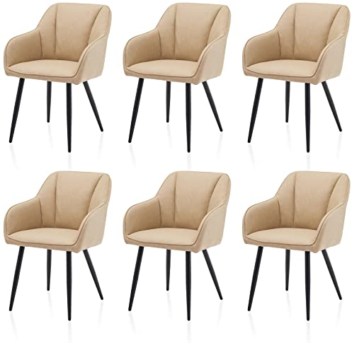 TUKAILAI Esszimmerstühle aus Kunstleder,Küchenstuhl Polsterstuhl Armlehnstuhl mit Armlehnen,Rückenlehnen,weiche Sitzpolster,Modern Sessel für Küche Esszimmer Wohnzimmer (Kunstleder×6, Beige)