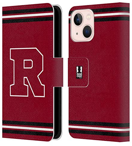 Head Case Designs Blanco R Equipo Universitario de Colegio Carcasa de Cuero Tipo Libro Compatible con Apple iPhone 13 Mini