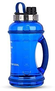 FORWEWAY 2,2L / 3,2L Große Sport Trinkflasche Motivation Wasserflasche mit Weicher Gummi Griff BPA-frei Auslaufsicher Edelstahldeckel Großer Flaschenmund (2,2 L- Blau)