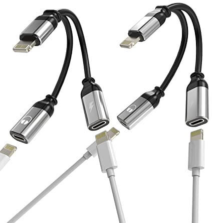 iPhone Dual Lightning Jack Headphone Charger Splitter 2in1(2Pack)Apple MFI Certified Audio Adapter Charging Earphone AUX Dongle Cable for 14 13 12 11 Pro Max Mini X 7 8Plus Xr Xs ipad Earbud Connector