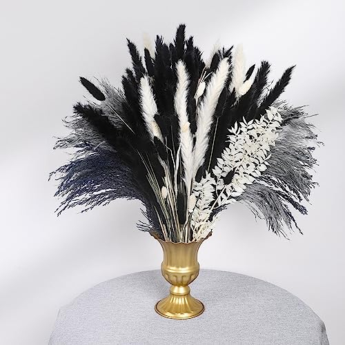N&T NIETING Pampasgras Getrocknet Deko,102 Stück Schwarzes Pampasgras Bouquet, Natürliches Trockenblumen Pampasgrasdekoration, Getrockneten Blumen für Hochzeit Home Vases Boho Deko