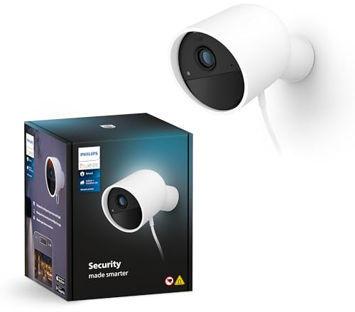 Philips Hue Caméra Filaire sécurisée, résolution 1080p, Notifications, intégration Transparente, Alimentation Continue, intérieur et extérieur, Blanc. Historique vidéo Gratuit 24 Heures