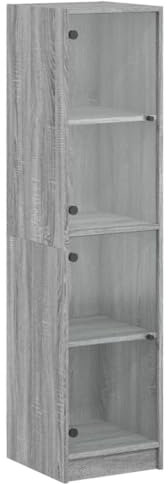 vidaXL Highboard, Beistellschrank mit Glastüren, Sideboard mit viel Stauraum, Schrank Kommode Hochschrank Wohnzimmer Schlafzimmer, Grau Sonoma