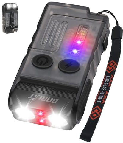 BORUIT V20 Mini Taschenlampen, 180° Drehbar Taschenlampe, 110dB Buzzer Alarm, 1000 Lumen Super Hell mit 13 Modi, IP67 Wasserdicht, Magnetischer Schwanz, für Camping Wandern Notfa (schwarz)