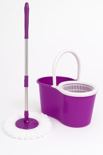 Spin Mop Bucket Set with 2 Microfibre Heads for 360 Degree Cleaning (PURPLE)