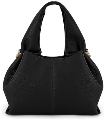 ACUYE Sac fourre-tout en cuir synthétique pour femme, Sac à bandoulière Y2K, Sac à main Hobo avec sangle réglable, Noir, 23cm