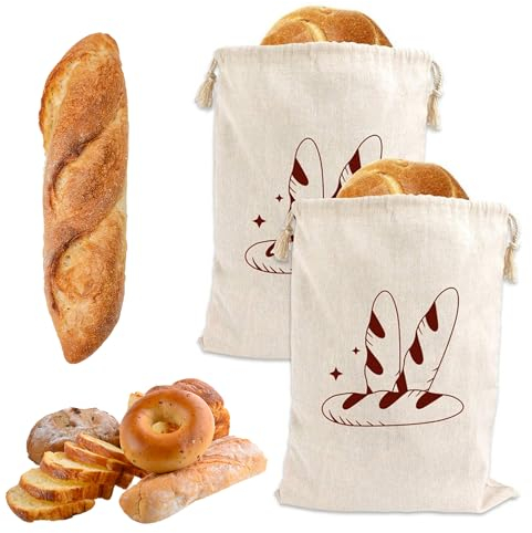 Reusable Bread Bags – 2 Pack Eco-Friendly Loaf Bags for Homemade Bread Storage, 38x28 cm
