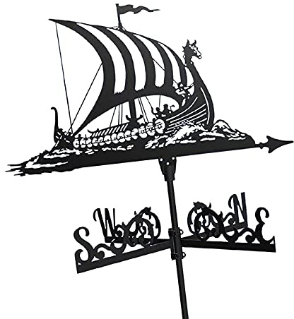 Wetterfahne aus Metall im Wikinger-Schlachtschiff-Stil, Windfahne aus Vintage-Piratenschiff, Windrichtungsanzeiger for die Dekoration von Gartendächern und Koppeln im Freien(Style 4)