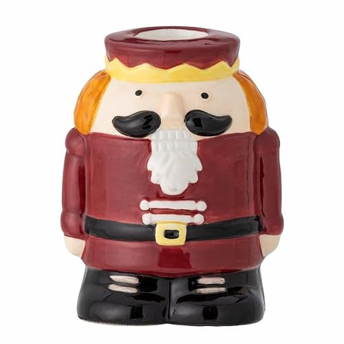 Bloomingville Feast Kerzenhalter in Form eines Nußknacker in rot aus Steingut, Höhe: 9cm