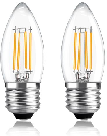 2 Pack E27 LED Candle Light Bulbs, 4W Equivalent 40W, 400LM Warm White 2700K, ES Edison Screw E27 C35 Candle Bulbs, AC 220-240V, Non Dimmable, Clear LED Filament Bulbs for Chandelier