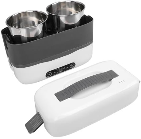 Fockety Elektrische Lunchbox-Lebensmittelheizung, 2 L, 250 W, 24-Stunden-Reservierung, Doppelschichtige Beheizte Lunchbox mit 4 Edelstahlschüsseln, Digitales Bedienfeld, Tragbarer