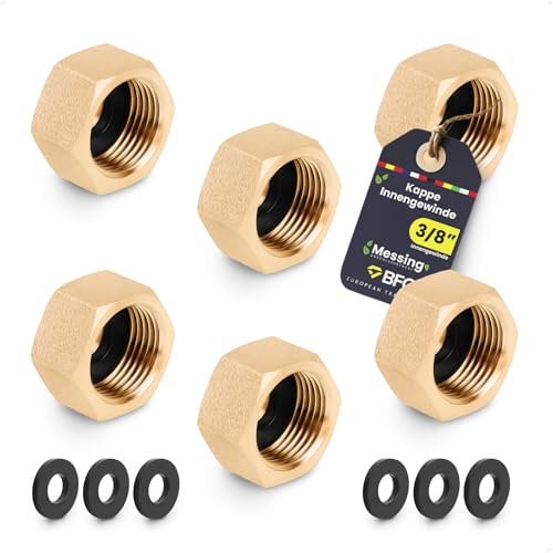 BFG Kappe 3/8 Zoll (Ø 15mm) IG - 6 Stück Verschlusskappe aus Messing mit 3/8 Innengewinde fur Trinkwasser mit Gummidichtung