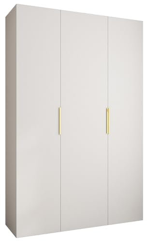 MEBLE KRYSPOL Como 4 Schrank mit 3 Türen - Kleiderschrank - Garderobe - Aufbewahrungsschrank für Schlafzimmer, Jugendzimmer, Kinderzimmer - 245,5x160x40cm - Weiß, Gold