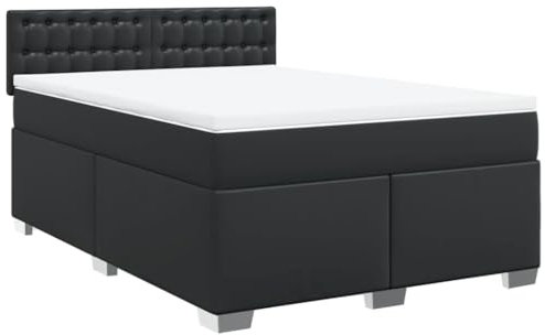 vidaXL Boxspringbett, Polsterbett Bett mit Matratze, Bettgestell mit Kopfteil Lattenrost, Doppelbett für Schlafzimmer, Schwarz 140x200cm Kunstleder