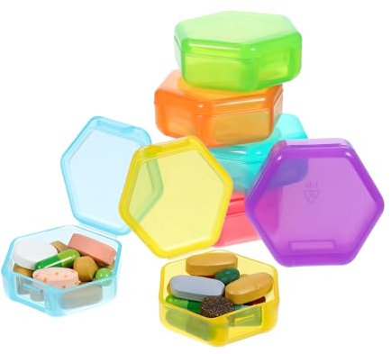 Ptwola 7 Pcs Small Portable Medication Organizer Daily Mini Box Weekly Travel Medication Fish Liver Oil Supplement Storage Containers Colorful Dispenser Holder Earplug Case Pocket Purse