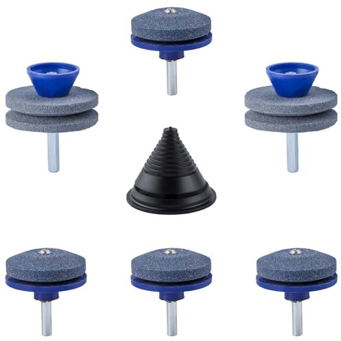 LEONTOOL 7 PCS Double Layer Corundum Lawnmower Blade Sharpener with Precision Blade Balancer, Universal Wear Resistant Lawn Mower Blade Sharpener, Rotary Blade Sharpener for Power Drill Hand Drill