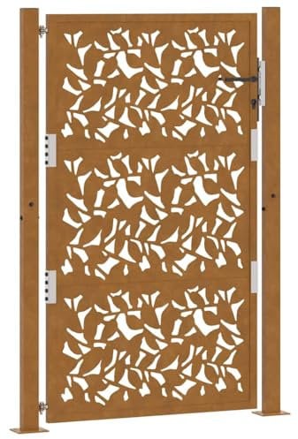 vidaXL Puerta de jardín diseño de hojas de acero desgastado 105x155 cm, puerta de cerca, puerta exterior, puerta de metal, puerta de seguridad