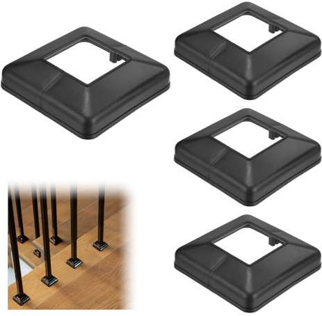 M METERXITY 4-Pack Post Base Cover, Fits 2.36x 2.36 PVC Post Skirt Split Type for Indoor/Outdoor Iron Railing/Wood Posts/Fence/Stairs/Patios/Handrail/Porch Column Wrap Post Trim [Black]
