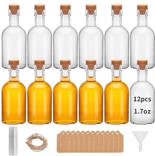 eispap Mini botellas de vidrio de 48.2 g con tapas, botellas de vino de vidrio pequeñas, reutilizables, botellas de alcohol vacías para Navidad, cumpleaños, bodas, recuerdos de fiesta, 50 ml (12)