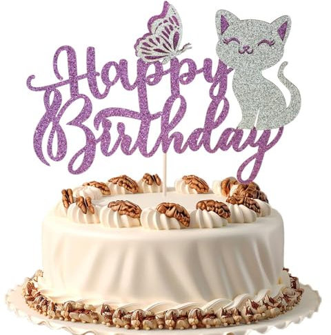 Tortendeko Katzen Geburtstag Deko, Glitzer Katze Tortendeko, Kätzchen Kuchen Deko,Katze Cupcake Toppers, Katze Happy Birthday Kuchen Topper, für Kätzchen Thema Baby Dusche Kinder Geburtstag Party (A)