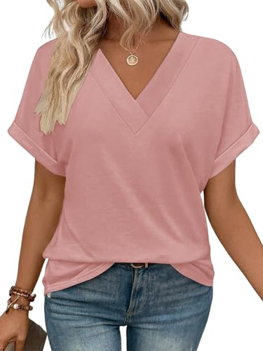 Cuptacc Tee Shirt Femme Col V Manche Courte Tshirt Ete Décontracté Haut | Ete,Décontracté,Chic,Elegant,Couleur Unie,Rayure,Casual,Amples,Lâches,Tendance,Grande Taille,Classique