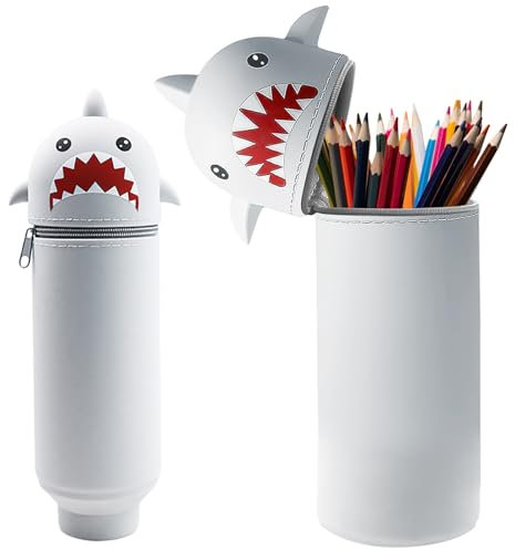 Healife Kawaii - Astuccio in morbido silicone 2 in 1, con chiusura lampo, portapenne colorate, per ufficio, a tinta unita, per ragazze, colore: grigio