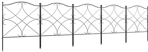 Outsunny Set Recinzioni da Giardino a 5 Pannelli con Paletti, Recinzione Decorativa in Metallo, per Giardino, Cortile, Prato e Aiuola, 305x62 cm, Nero