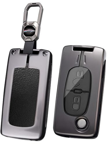 ontto Coque de protection pour clé de voiture compatible avec Citroën C1 C2 C3 C4 C5 DS3 DS4 Grand Picasso Berlingo Xsara - Boîtier en métal - Porte-clés 2/3/4 boutons-A - Noir