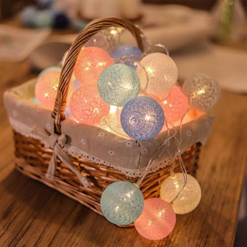 LED Lichterkette Baumwollkugeln,1.5M 10LED Kugeln Lichterkette,Batteriebetrieben,Cotton Ball Lichterketten für Weihnachten Hochzeit Kinderzimmer Party Deko