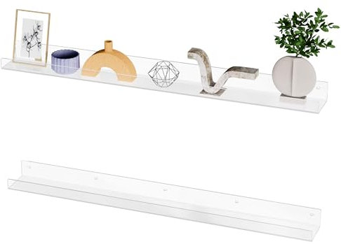 Hexsonhoma 91.4cm klare Acrylwand langes Regal 2-Pack, Acryl-Sich hin- und herbewegende Buchregale, Wandmontage unsichtbares Ledge Buch Regal