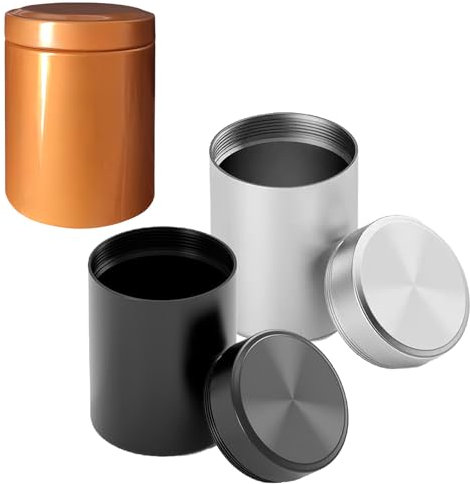 3 Pcs Smell Proof Container, 4.5x6.5cm Camping Tea Coffee Sugar Canisters, Small Tea Coffee Sugar Canisters, Smell Proof Jar, Mini Metal Sealed Can For Camping Travel (Gold, Silver, Black)